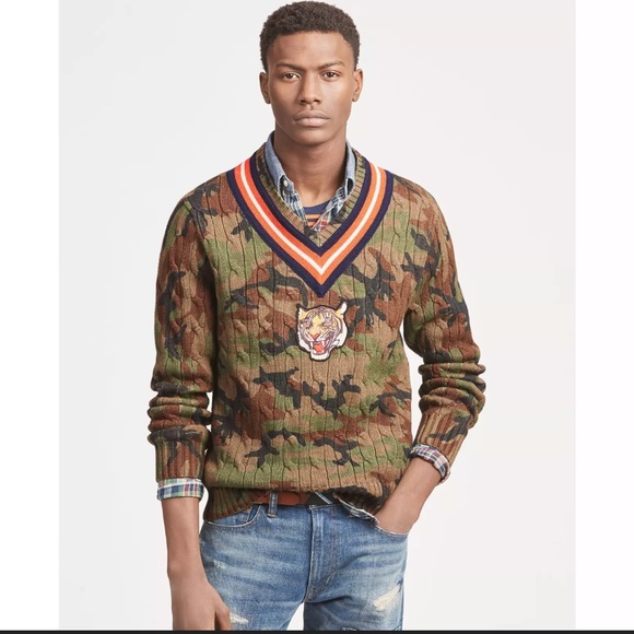 Ralph Lauren Camo Tiger Cricket Cable Knit Sweater - Picture 2 of 14